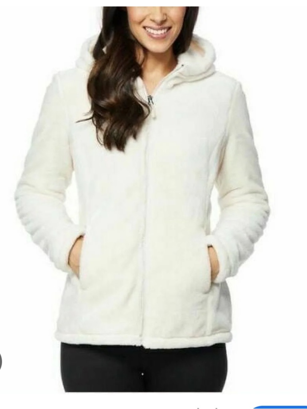32 Degrees women’s cozy hooded plush faux fur jacket cream Size Large